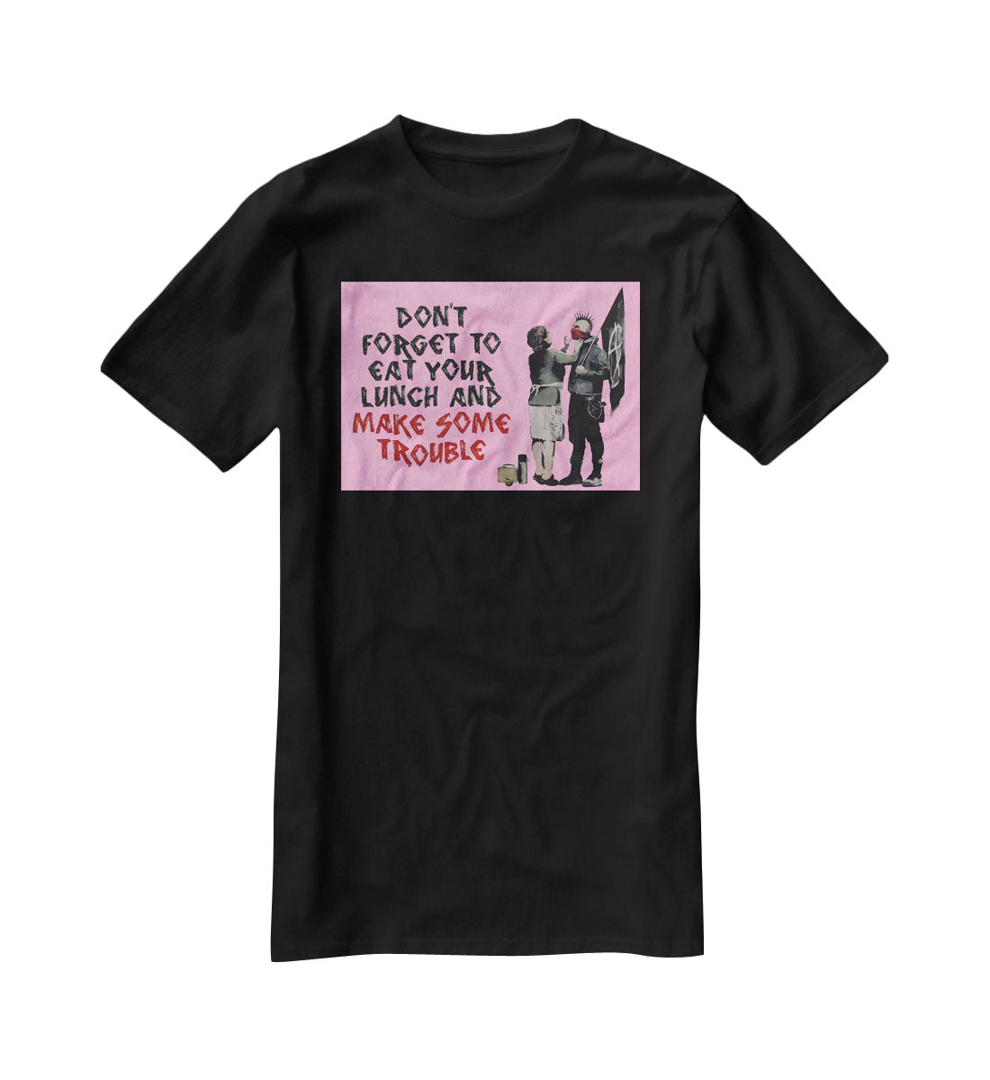 Banksy Make Some Trouble Pink T-Shirt - Canvas Art Rocks - 1