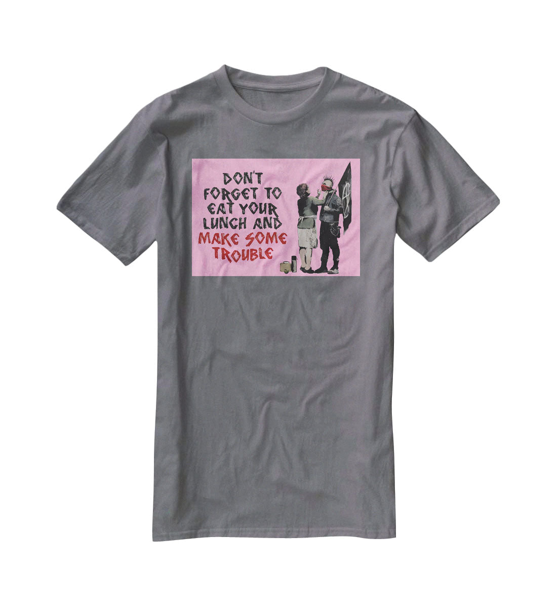 Banksy Make Some Trouble Pink T-Shirt - Canvas Art Rocks - 3