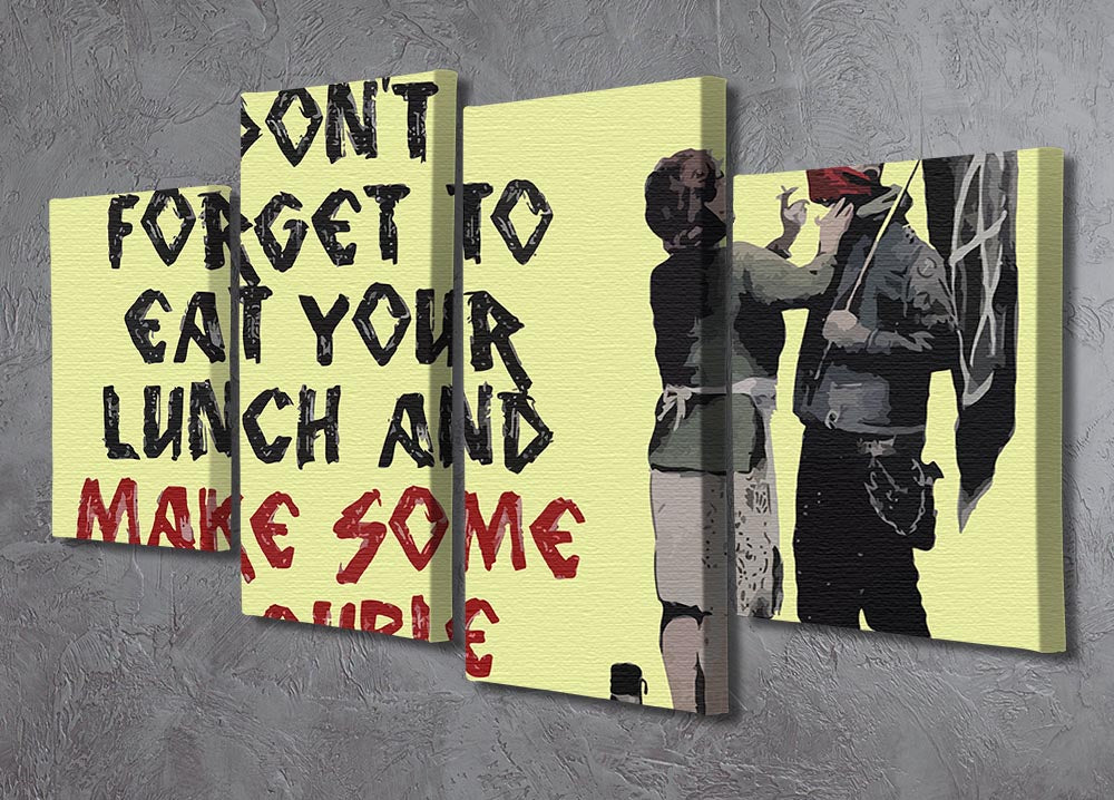 Banksy Make Some Trouble Yellow 4 Split Panel Canvas - Canvas Art Rocks - 2
