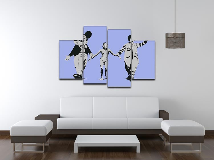 Banksy Mickey and Ronald Blue 4 Split Panel Canvas - Canvas Art Rocks - 3