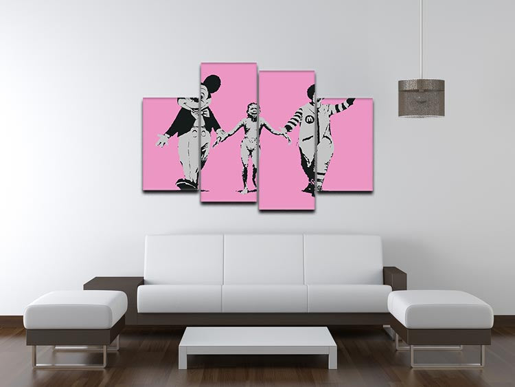 Banksy Mickey and Ronald Pink 4 Split Panel Canvas - Canvas Art Rocks - 3