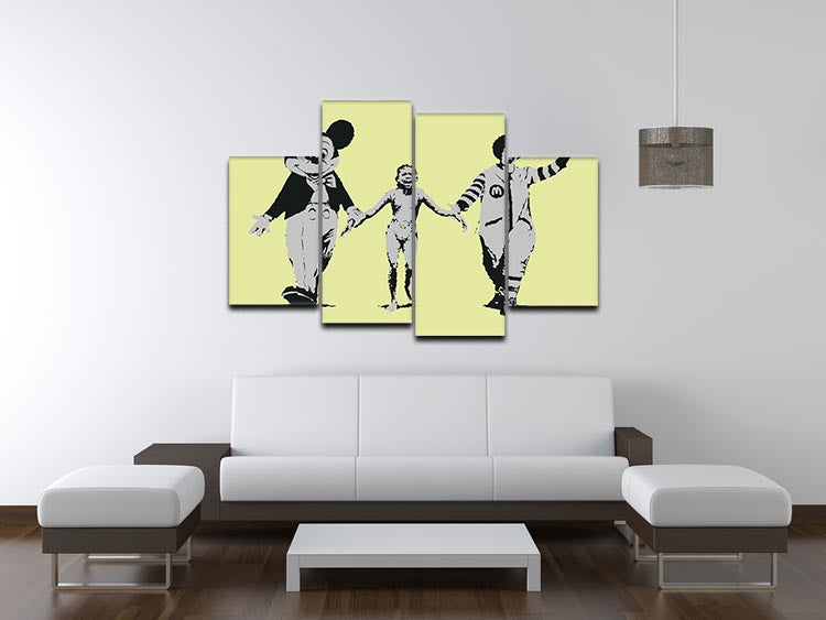 Banksy Mickey and Ronald Yellow 4 Split Panel Canvas - Canvas Art Rocks - 3