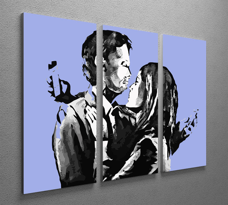 Banksy Mobile Lovers Blue 3 Split Panel Canvas Print - Canvas Art Rocks - 2