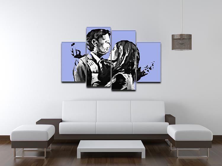 Banksy Mobile Lovers Blue 4 Split Panel Canvas - Canvas Art Rocks - 3
