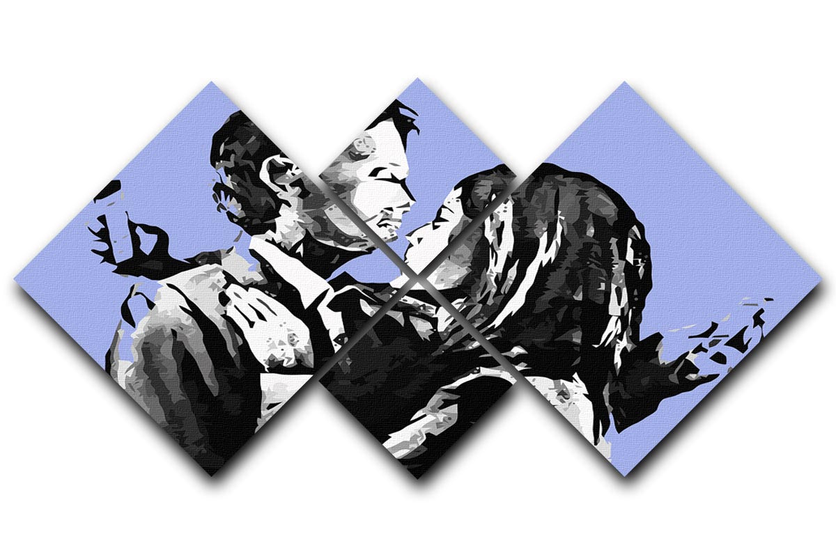 Banksy Mobile Lovers Blue 4 Square Multi Panel Canvas - Canvas Art Rocks - 1