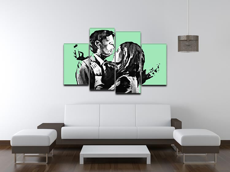 Banksy Mobile Lovers Green 4 Split Panel Canvas - Canvas Art Rocks - 3