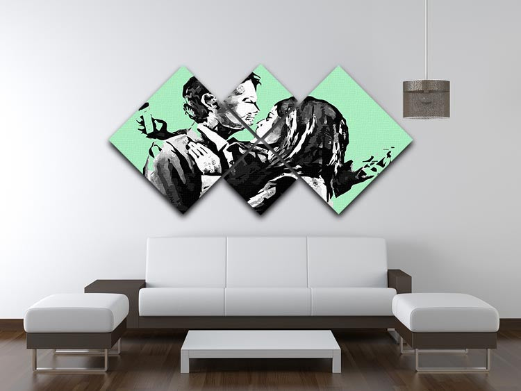 Banksy Mobile Lovers Green 4 Square Multi Panel Canvas - Canvas Art Rocks - 3