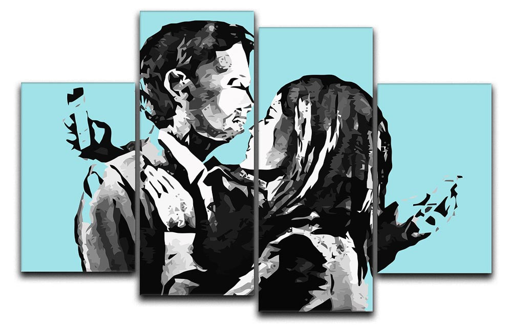 Banksy Mobile Lovers Light Blue 4 Split Panel Canvas - Canvas Art Rocks - 1