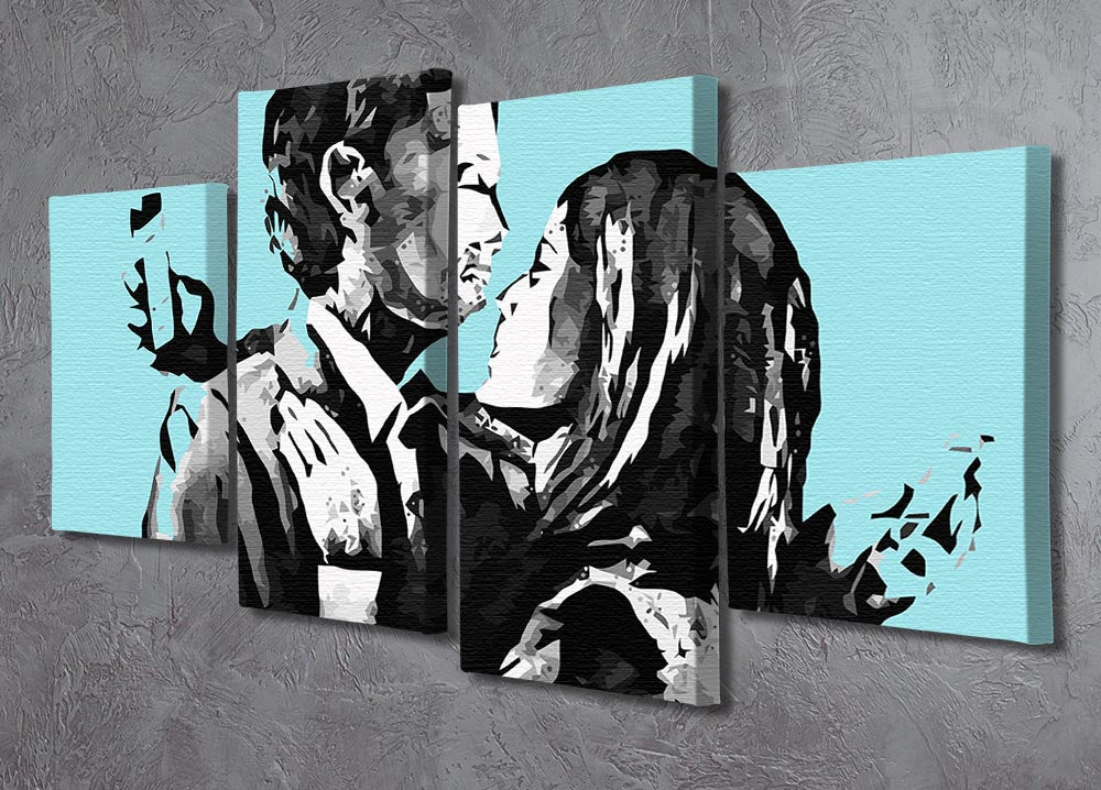 Banksy Mobile Lovers Light Blue 4 Split Panel Canvas - Canvas Art Rocks - 2