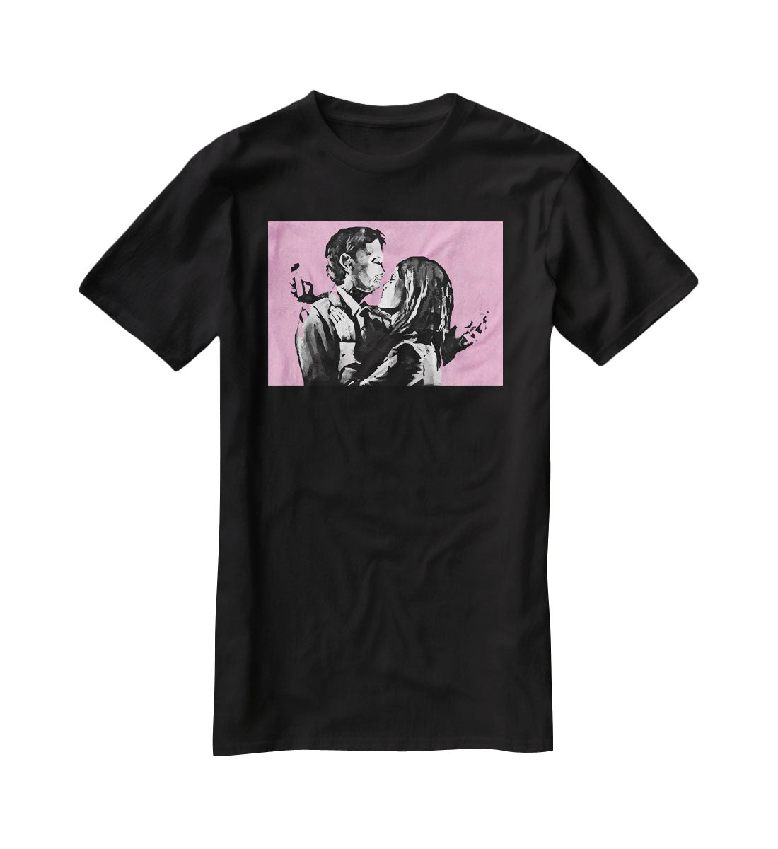 Banksy Mobile Lovers Pink T-Shirt - Canvas Art Rocks - 1