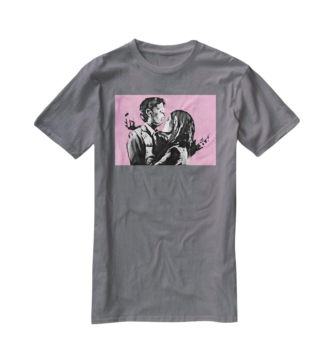 Banksy Mobile Lovers Pink T-Shirt - Canvas Art Rocks - 3