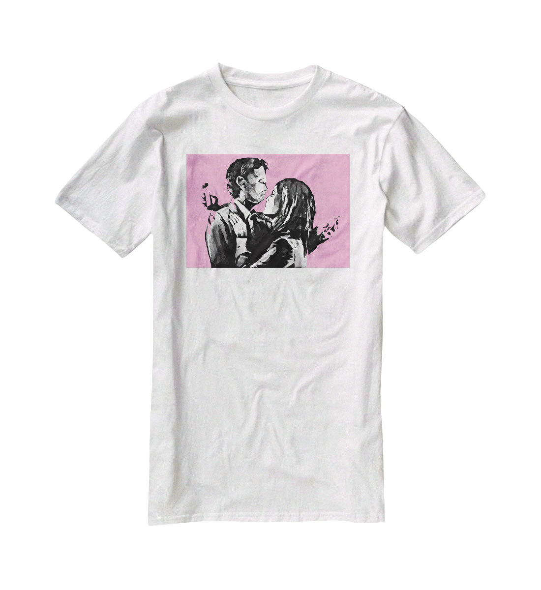 Banksy Mobile Lovers Pink T-Shirt - Canvas Art Rocks - 5