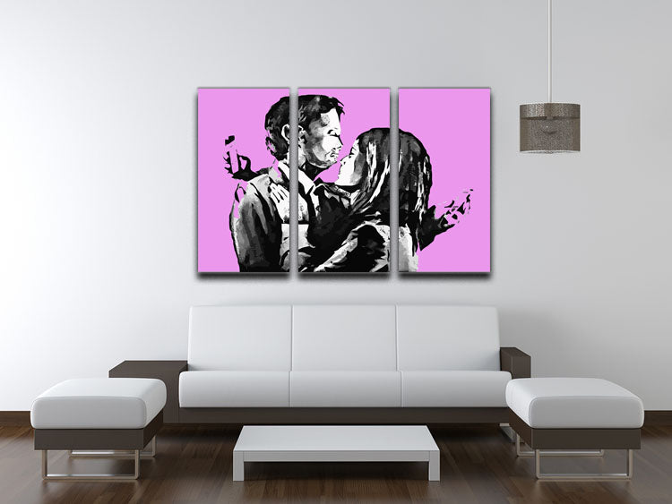 Banksy Mobile Lovers Purple 3 Split Panel Canvas Print - Canvas Art Rocks - 3