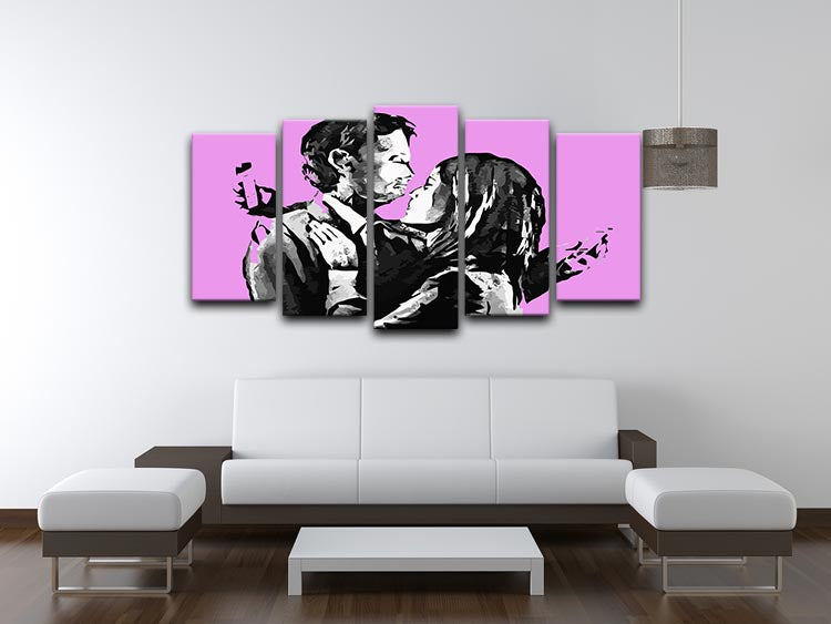 Banksy Mobile Lovers Purple 5 Split Panel Canvas - Canvas Art Rocks - 3