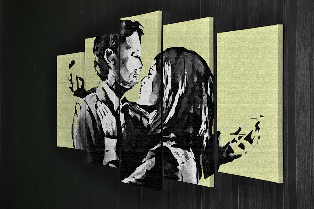 Banksy Mobile Lovers Yellow 5 Split Panel Canvas - Canvas Art Rocks - 2