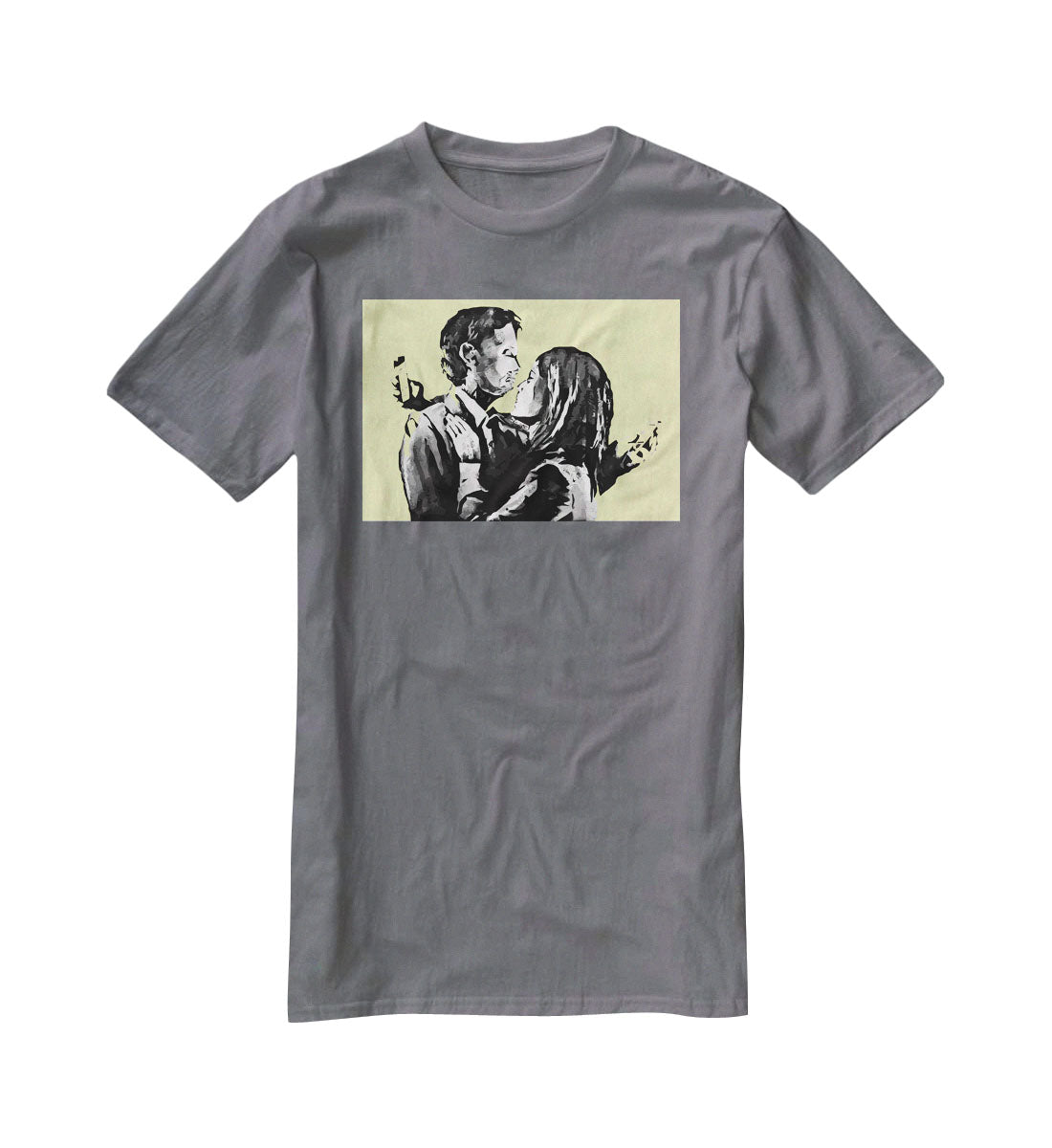 Banksy Mobile Lovers Yellow T-Shirt - Canvas Art Rocks - 3