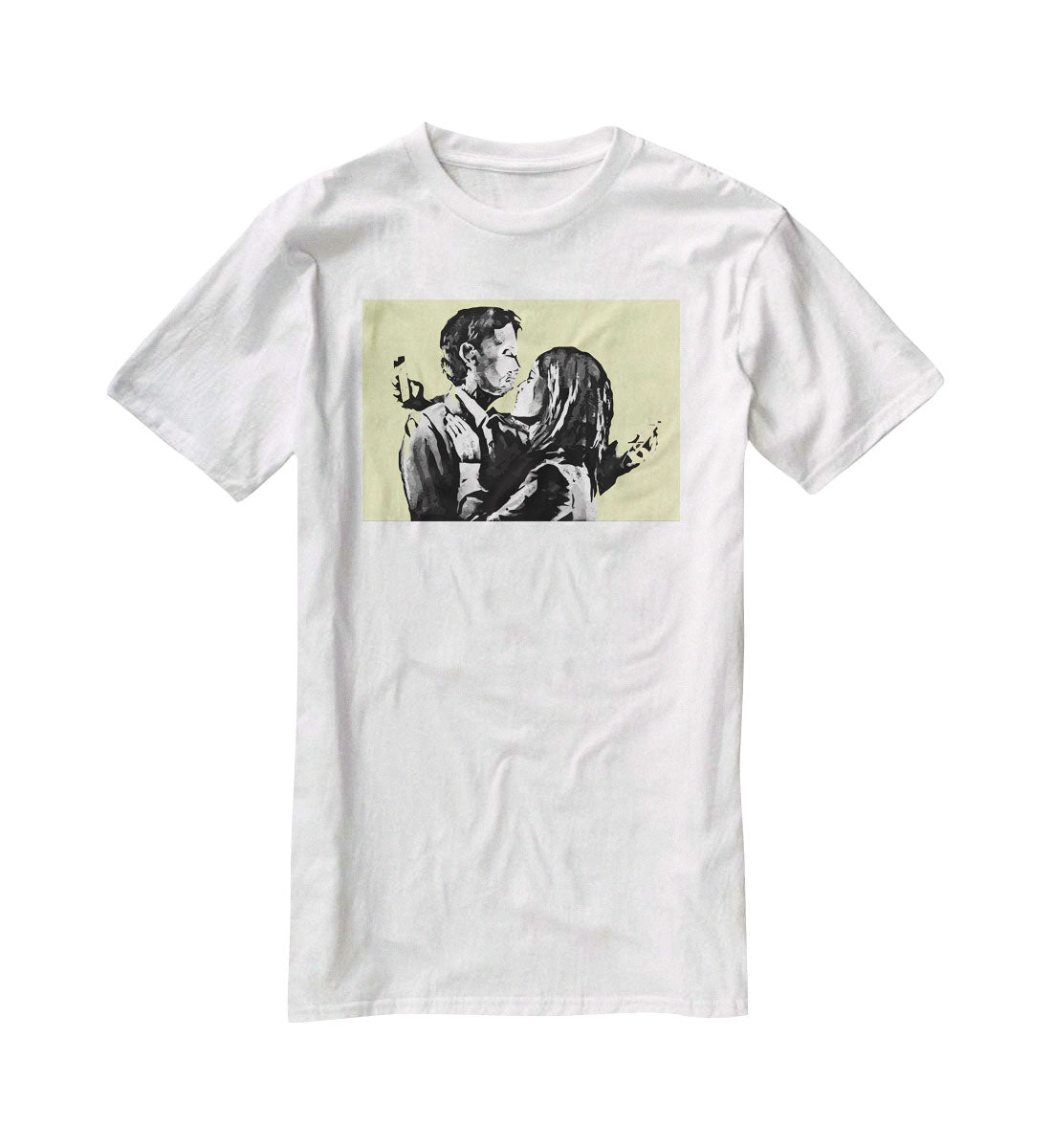 Banksy Mobile Lovers Yellow T-Shirt - Canvas Art Rocks - 5