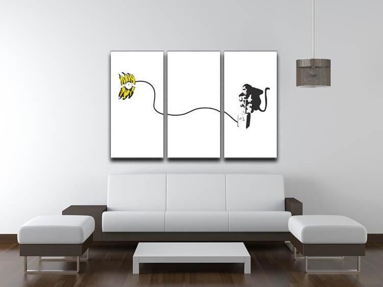 Banksy Monkey Banana Bomb 3 Split Panel Canvas Print - Canvas Art Rocks
