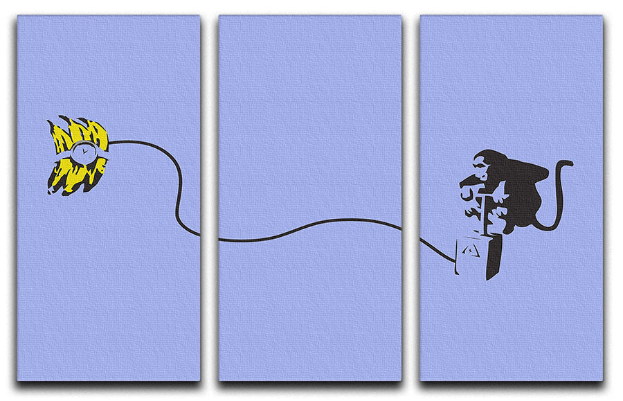 Banksy Monkey Banana Bomb Blue 3 Split Panel Canvas Print - Canvas Art Rocks - 1
