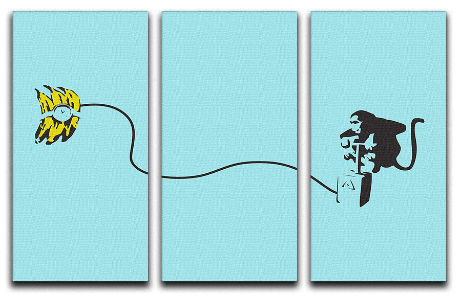 Banksy Monkey Banana Bomb LIght Blue 3 Split Panel Canvas Print - Canvas Art Rocks - 1