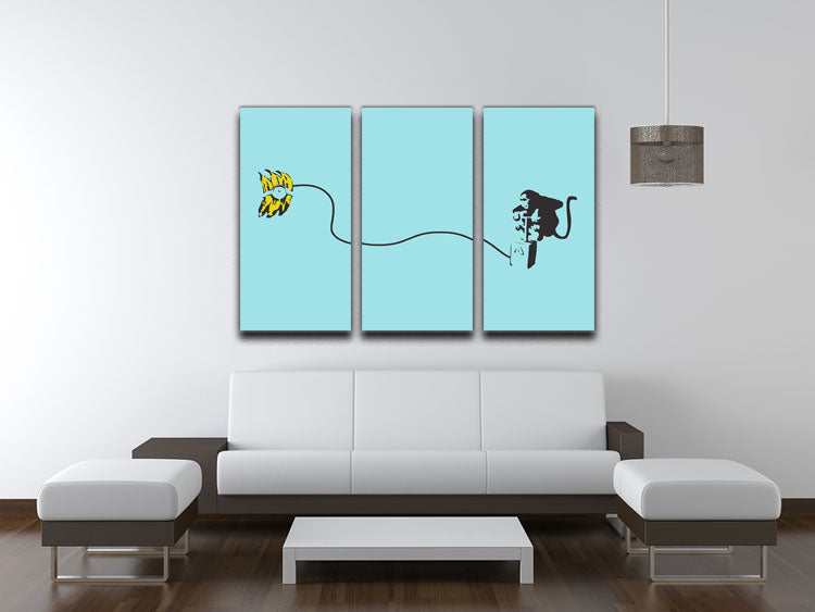 Banksy Monkey Banana Bomb LIght Blue 3 Split Panel Canvas Print - Canvas Art Rocks - 3