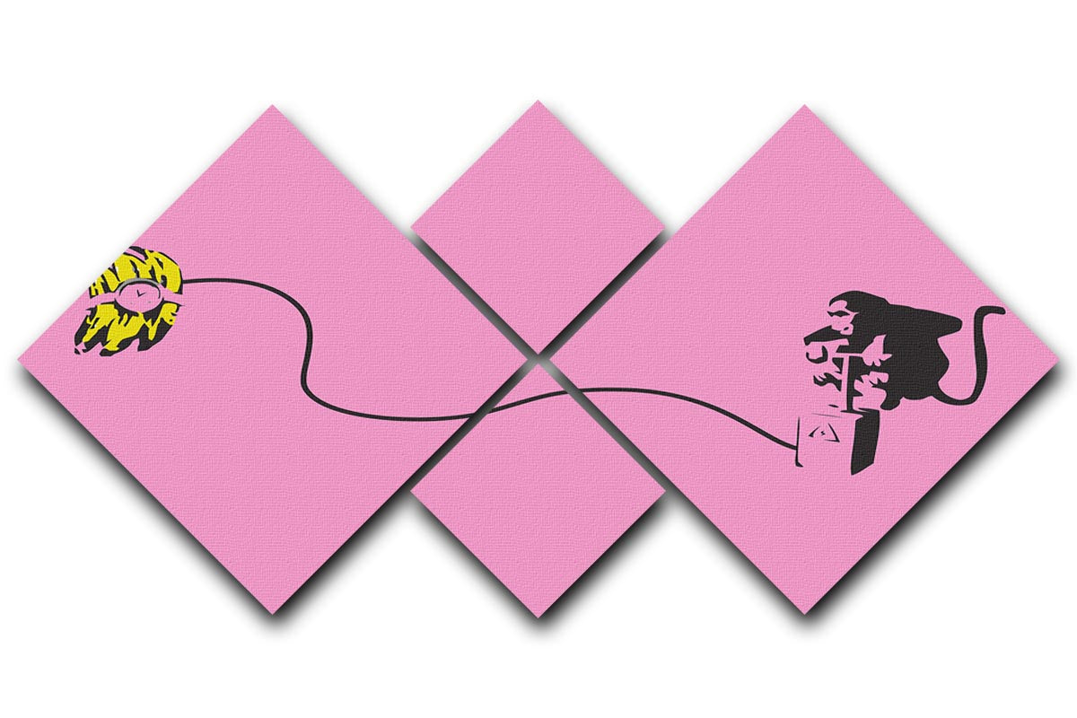 Banksy Monkey Banana Bomb Pink 4 Square Multi Panel Canvas - Canvas Art Rocks - 1