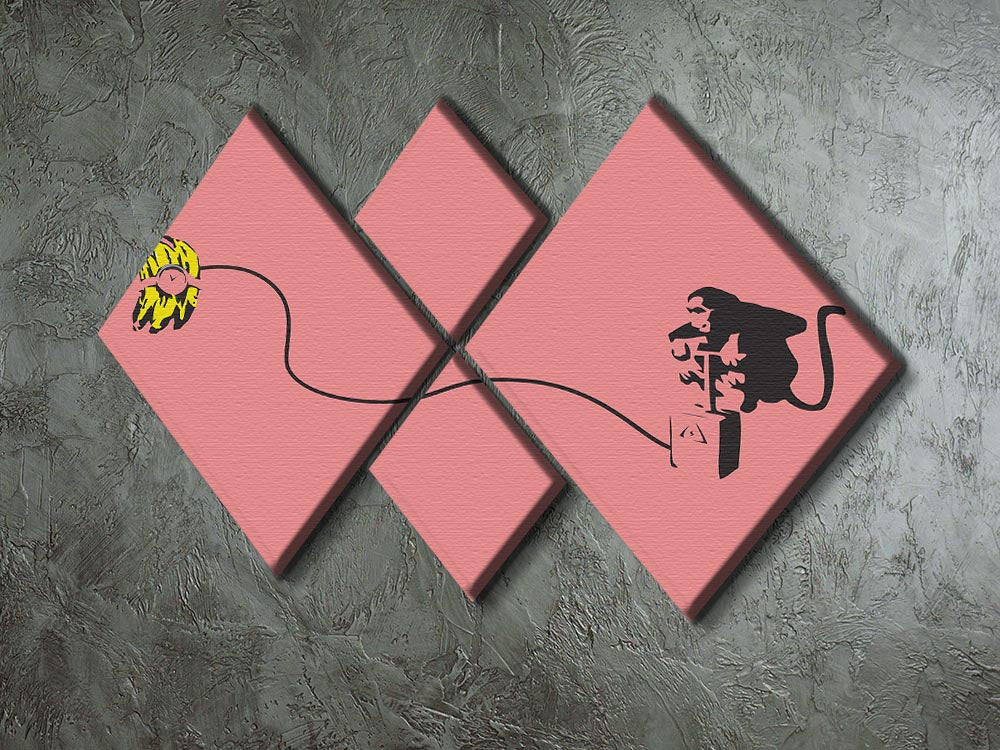 Banksy Monkey Banana Bomb Red 4 Square Multi Panel Canvas - Canvas Art Rocks - 2