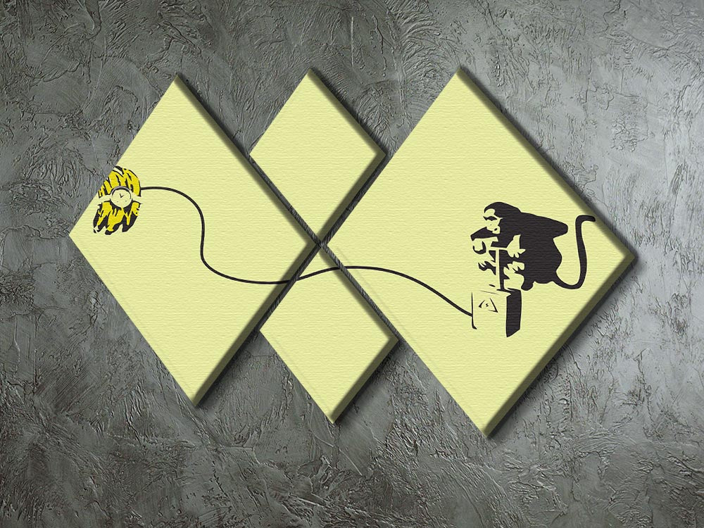 Banksy Monkey Banana Bomb Yellow 4 Square Multi Panel Canvas - Canvas Art Rocks - 2
