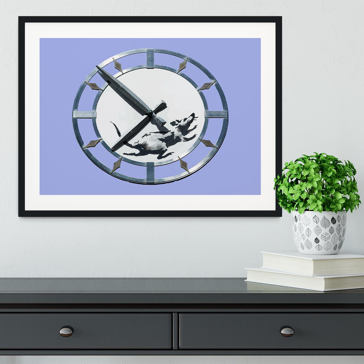 Banksy New York Clock Rat Blue Framed Print - Canvas Art Rocks - 1