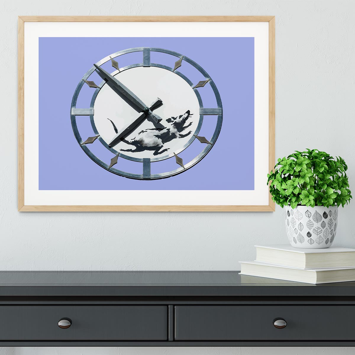 Banksy New York Clock Rat Blue Framed Print - Canvas Art Rocks - 3