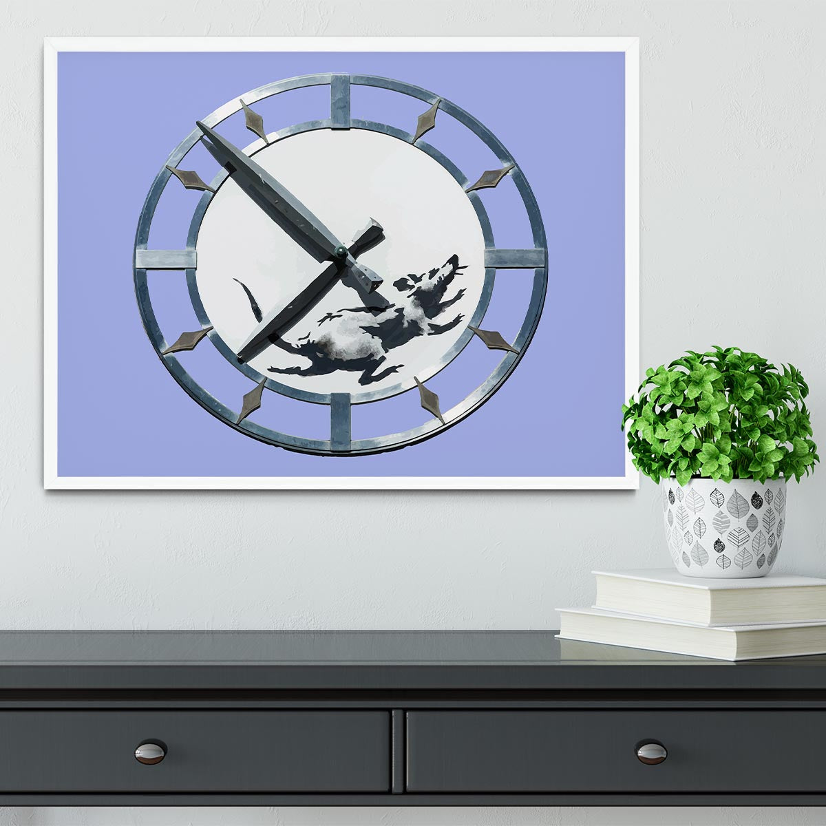 Banksy New York Clock Rat Blue Framed Print - Canvas Art Rocks -6