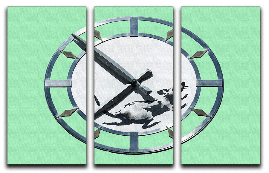 Banksy New York Clock Rat Green 3 Split Panel Canvas Print - Canvas Art Rocks - 1