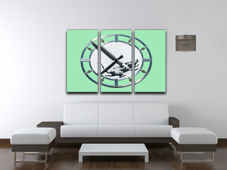 Banksy New York Clock Rat Green 3 Split Panel Canvas Print - Canvas Art Rocks - 3