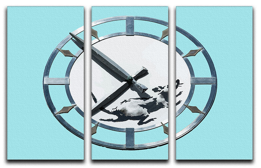 Banksy New York Clock Rat Light Blue 3 Split Panel Canvas Print - Canvas Art Rocks - 1
