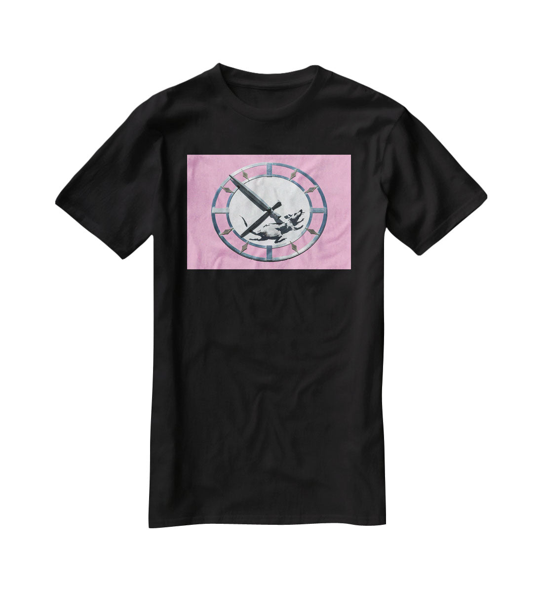 Banksy New York Clock Rat Pink T-Shirt - Canvas Art Rocks - 1