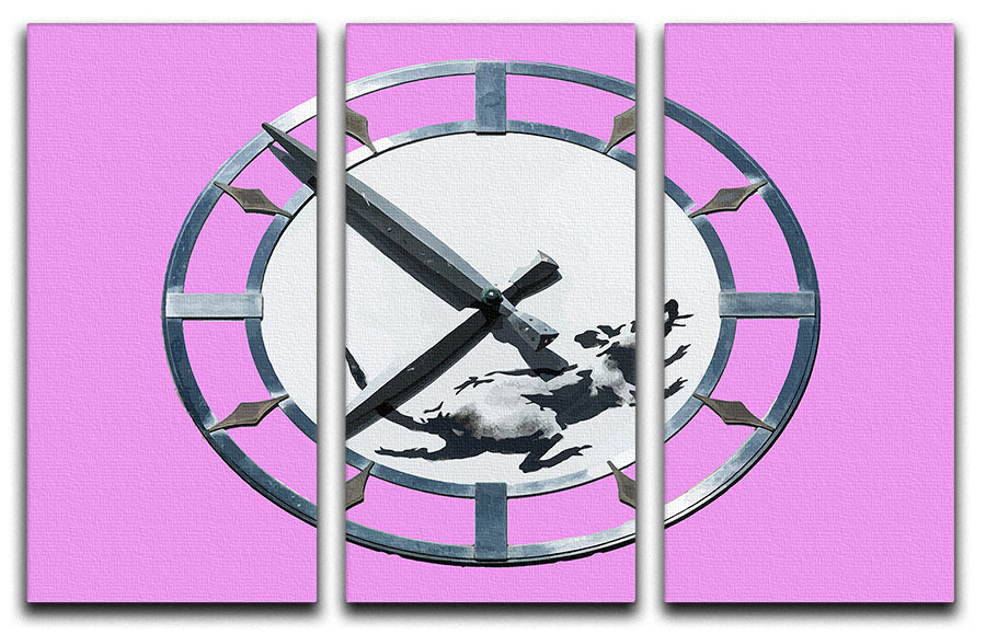Banksy New York Clock Rat Purple 3 Split Panel Canvas Print - Canvas Art Rocks - 1