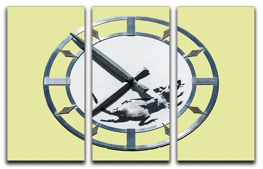 Banksy New York Clock Rat Yellow 3 Split Panel Canvas Print - Canvas Art Rocks - 1