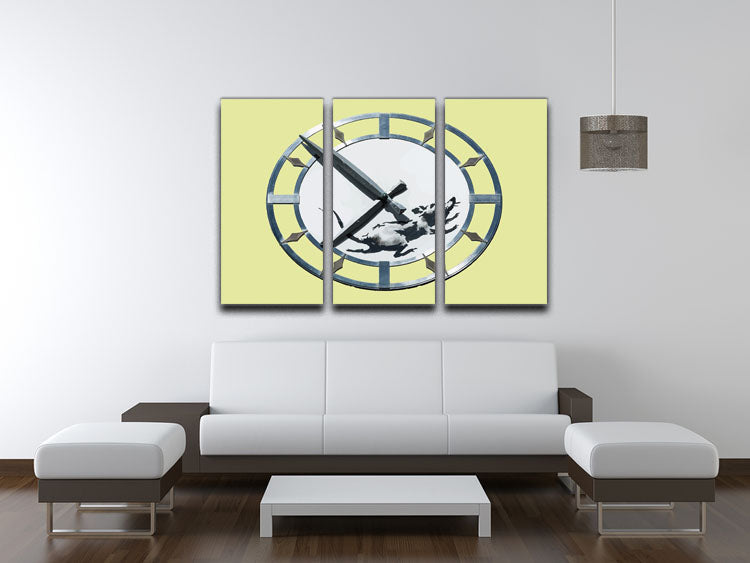 Banksy New York Clock Rat Yellow 3 Split Panel Canvas Print - Canvas Art Rocks - 3