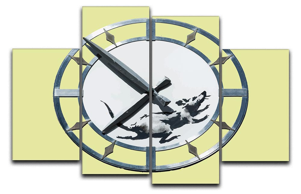 Banksy New York Clock Rat Yellow 4 Split Panel Canvas - Canvas Art Rocks - 1