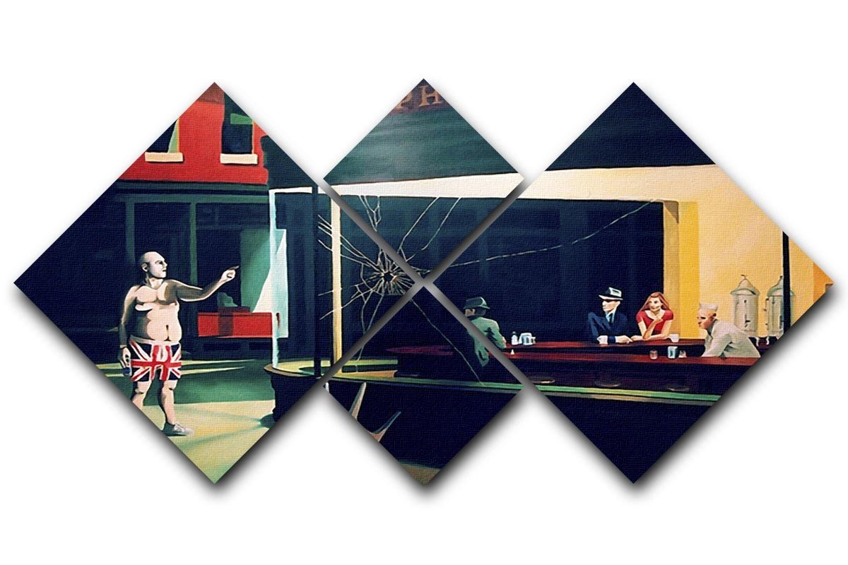 Banksy Nighthawks 4 Square Multi Panel Canvas  - Canvas Art Rocks - 1
