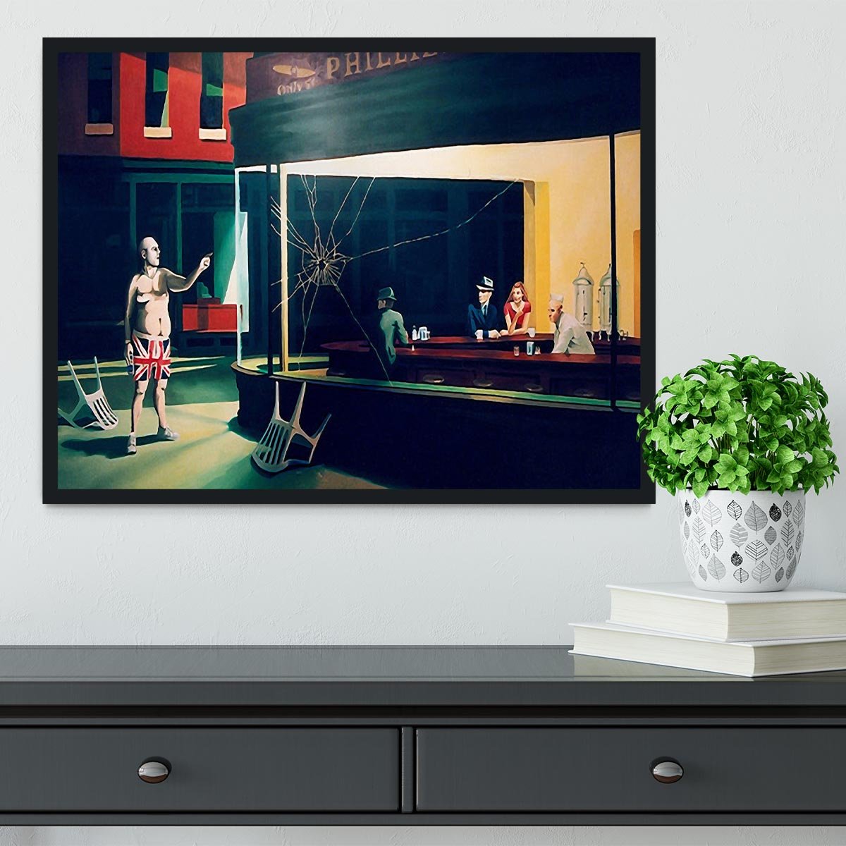 Banksy Nighthawks Framed Print - Canvas Art Rocks - 2