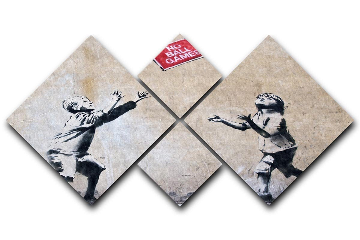 Banksy No Ball Games 4 Square Multi Panel Canvas  - Canvas Art Rocks - 1