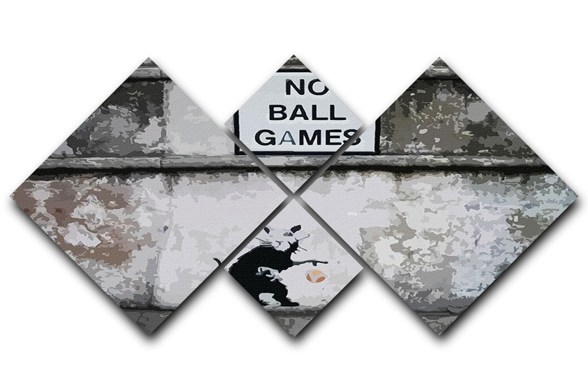 Banksy No Ball Games Rat 4 Square Multi Panel Canvas - Canvas Art Rocks - 1