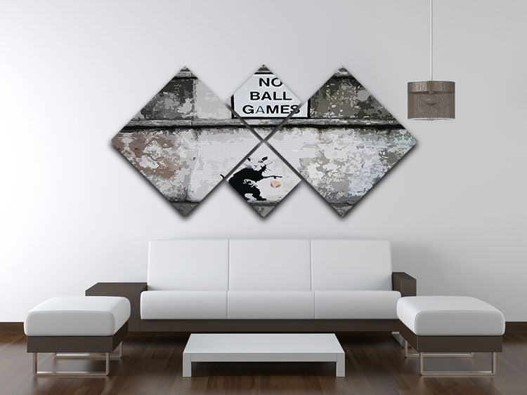 Banksy No Ball Games Rat 4 Square Multi Panel Canvas - Canvas Art Rocks - 3