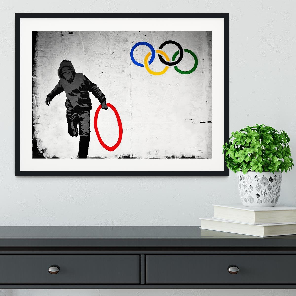 Banksy Olympic Rings Looter Framed Print - Canvas Art Rocks - 1