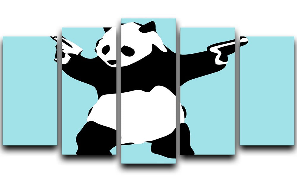 Banksy Panda Light Blue 5 Split Panel Canvas - Canvas Art Rocks - 1
