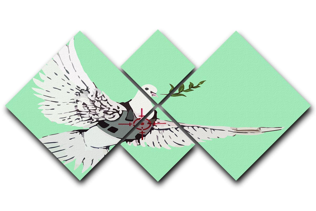 Banksy Peace Dove Green 4 Square Multi Panel Canvas - Canvas Art Rocks - 1
