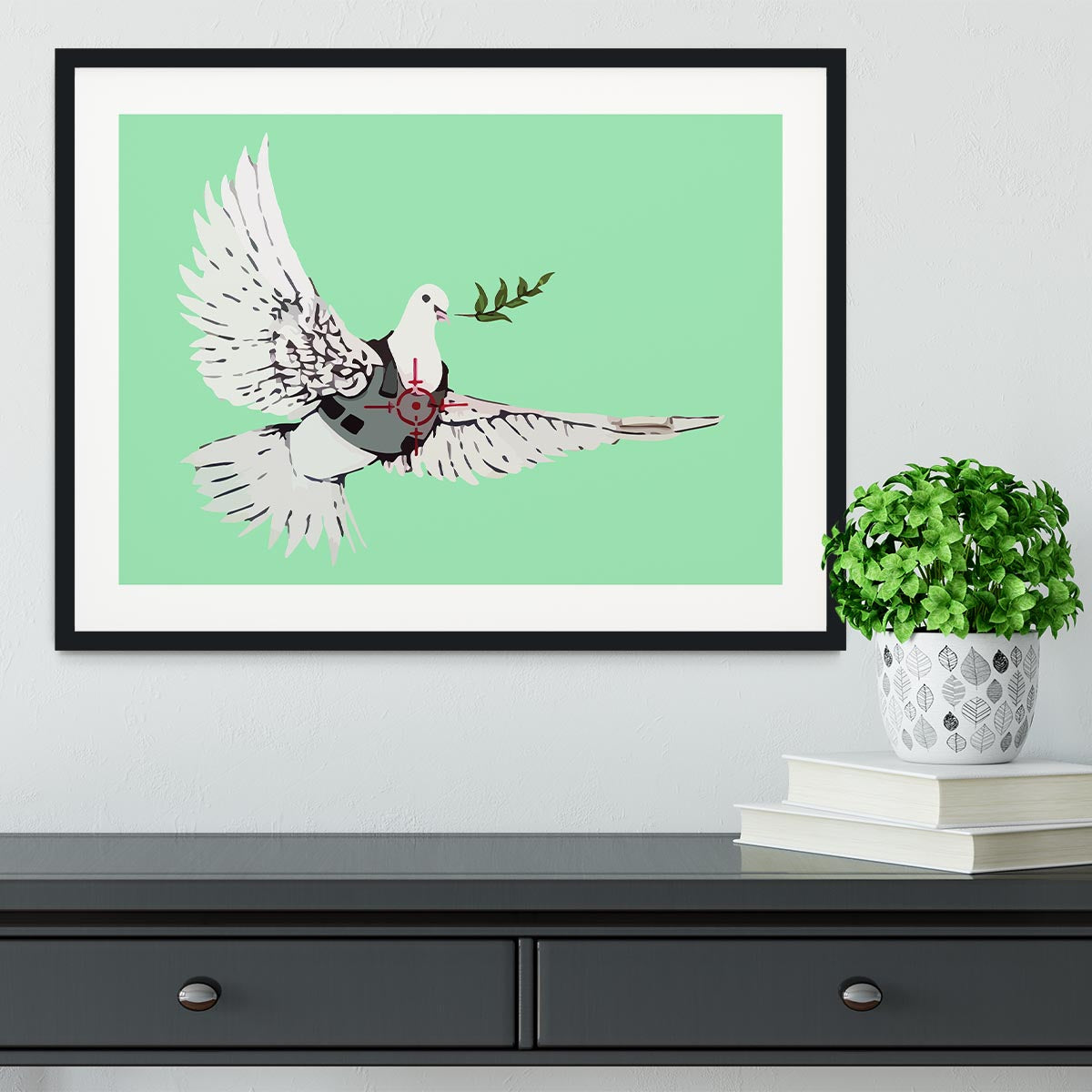 Banksy Peace Dove Green Framed Print - Canvas Art Rocks - 1