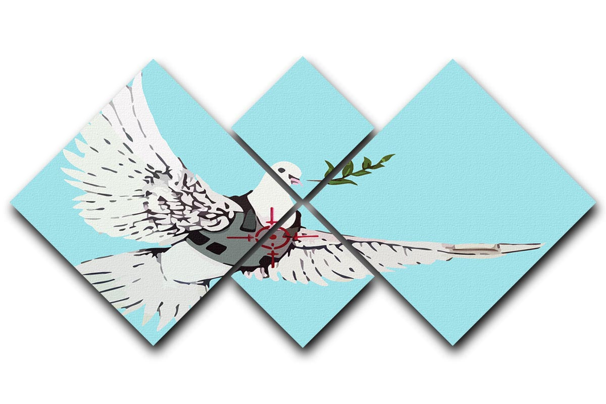 Banksy Peace Dove Light Blue 4 Square Multi Panel Canvas - Canvas Art Rocks - 1