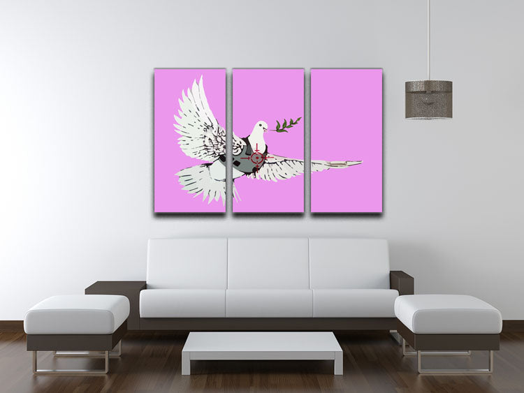 Banksy Peace Dove Purple 3 Split Panel Canvas Print - Canvas Art Rocks - 3
